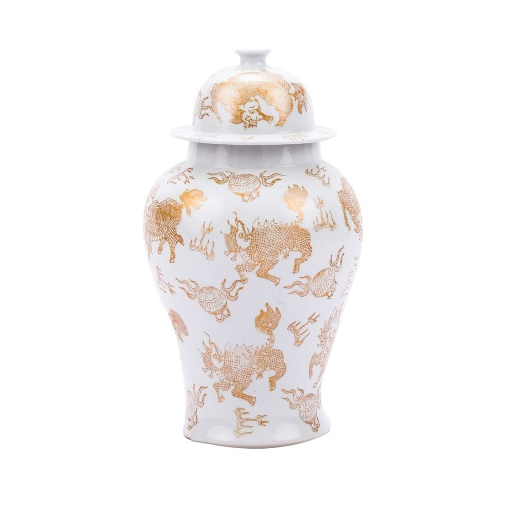 White and Gold Small Kylin Temple Jar