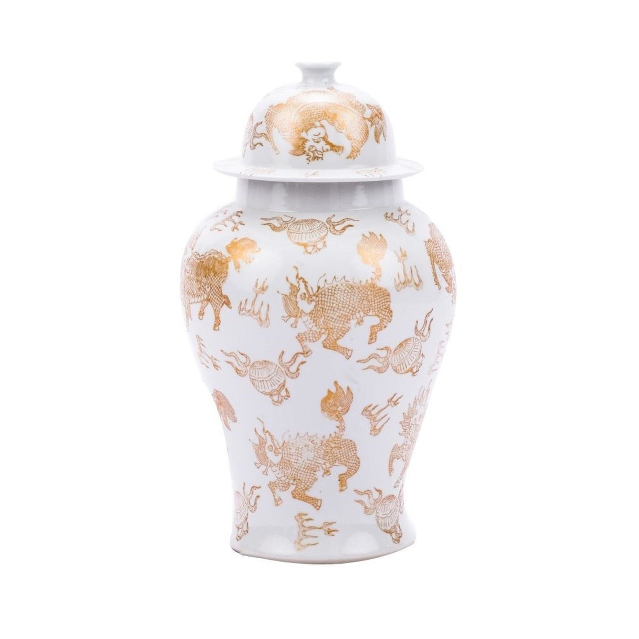 White and Gold Small Kylin Temple Jar