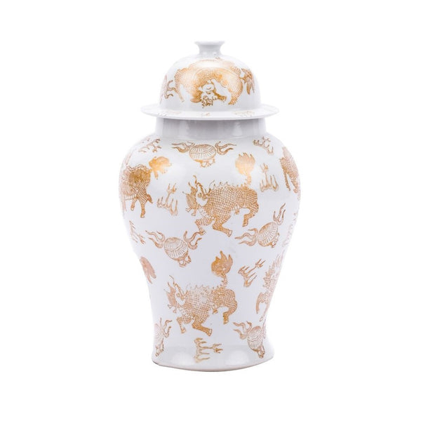 White and Gold Small Kylin Temple Jar