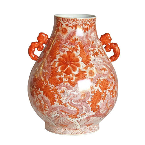 Orange Dragon Deer Head Vase By Legends Of Asia