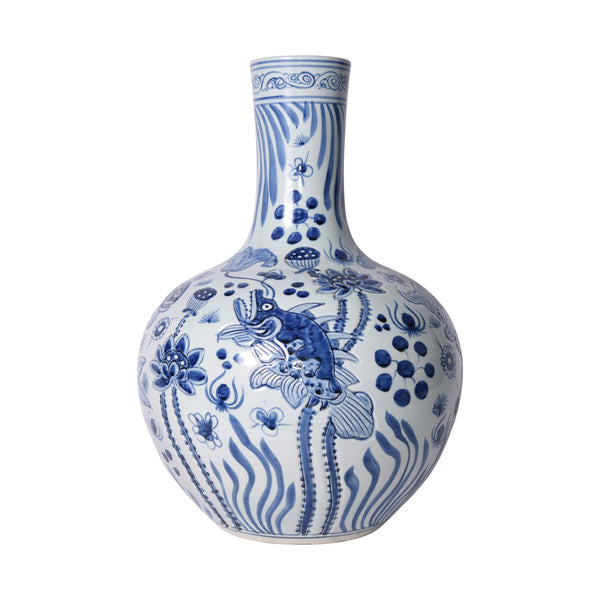 B&W Carved Fish Globular Vase By Legends Of Asia