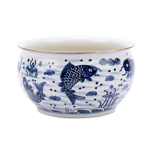 B&W Fish Motif Orchid Bowl By Legends Of Asia