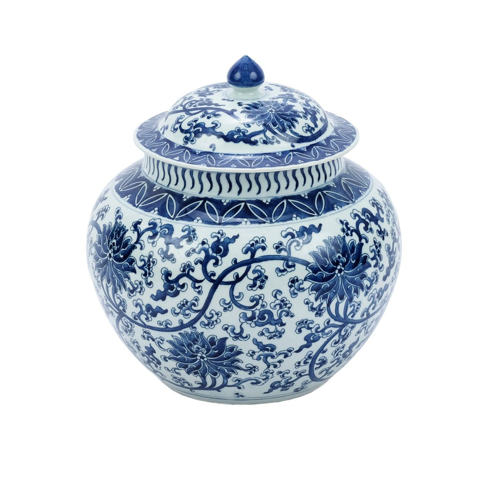 B&W Twisted Lotus Lidded Melon Jar By Legends Of Asia