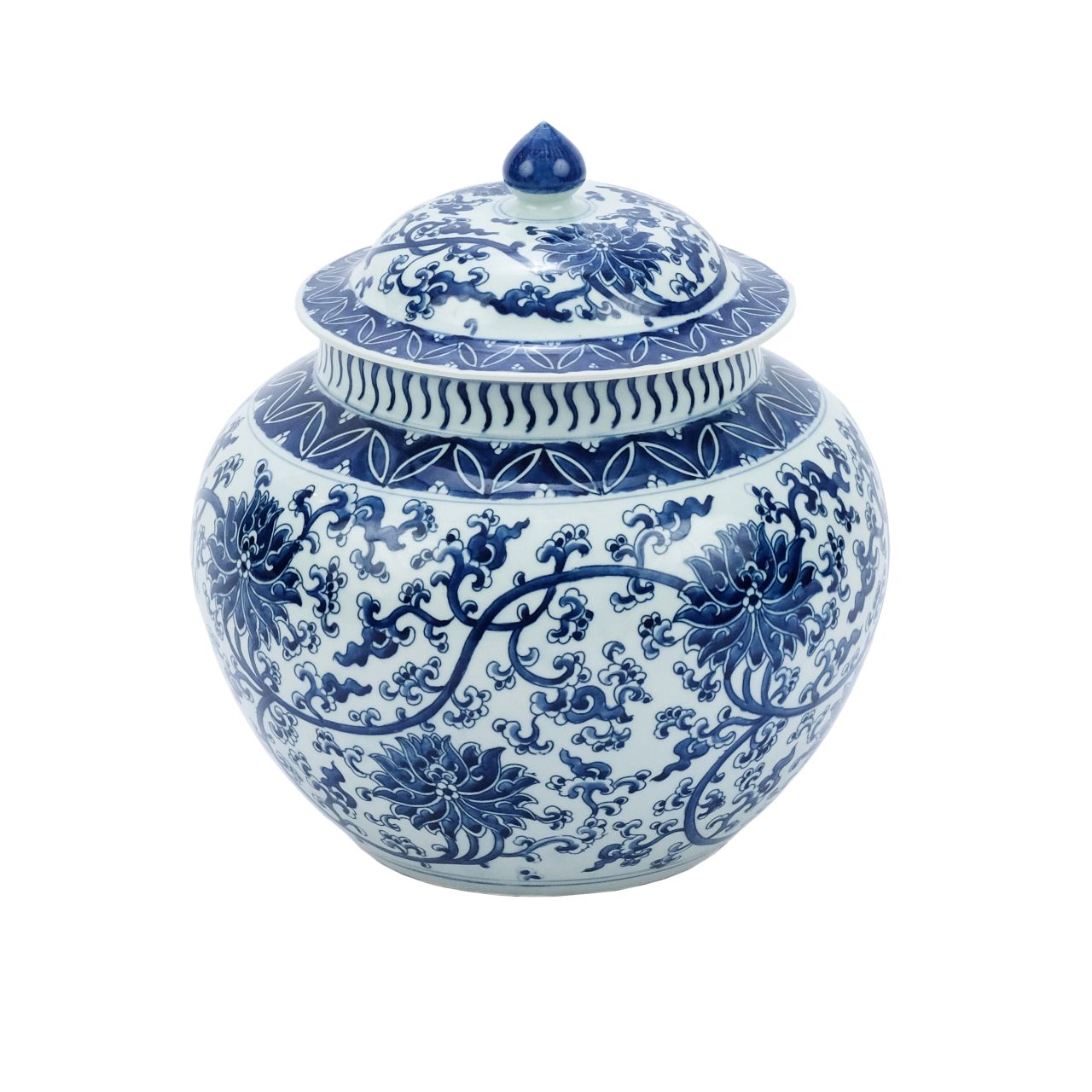 B&W Twisted Lotus Lidded Melon Jar By Legends Of Asia