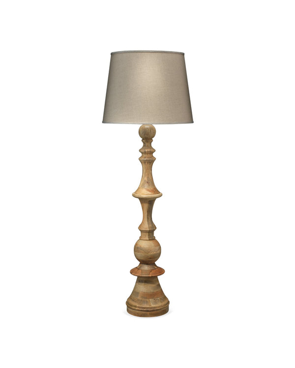 Jamie Young Budapest Floor Lamp In Natural Wood With Extra Large Open Cone Shade In Natural Linen