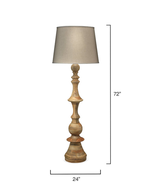 Jamie Young Budapest Floor Lamp In Natural Wood With Extra Large Open Cone Shade In Natural Linen