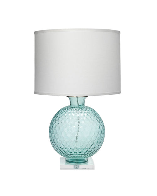 Jamie Young Clark Table Lamp In Aqua With Large Drum Shade In White Linen