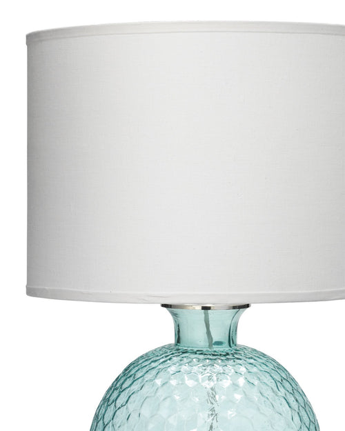 Jamie Young Clark Table Lamp In Aqua With Large Drum Shade In White Linen