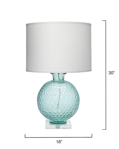 Jamie Young Clark Table Lamp In Aqua With Large Drum Shade In White Linen