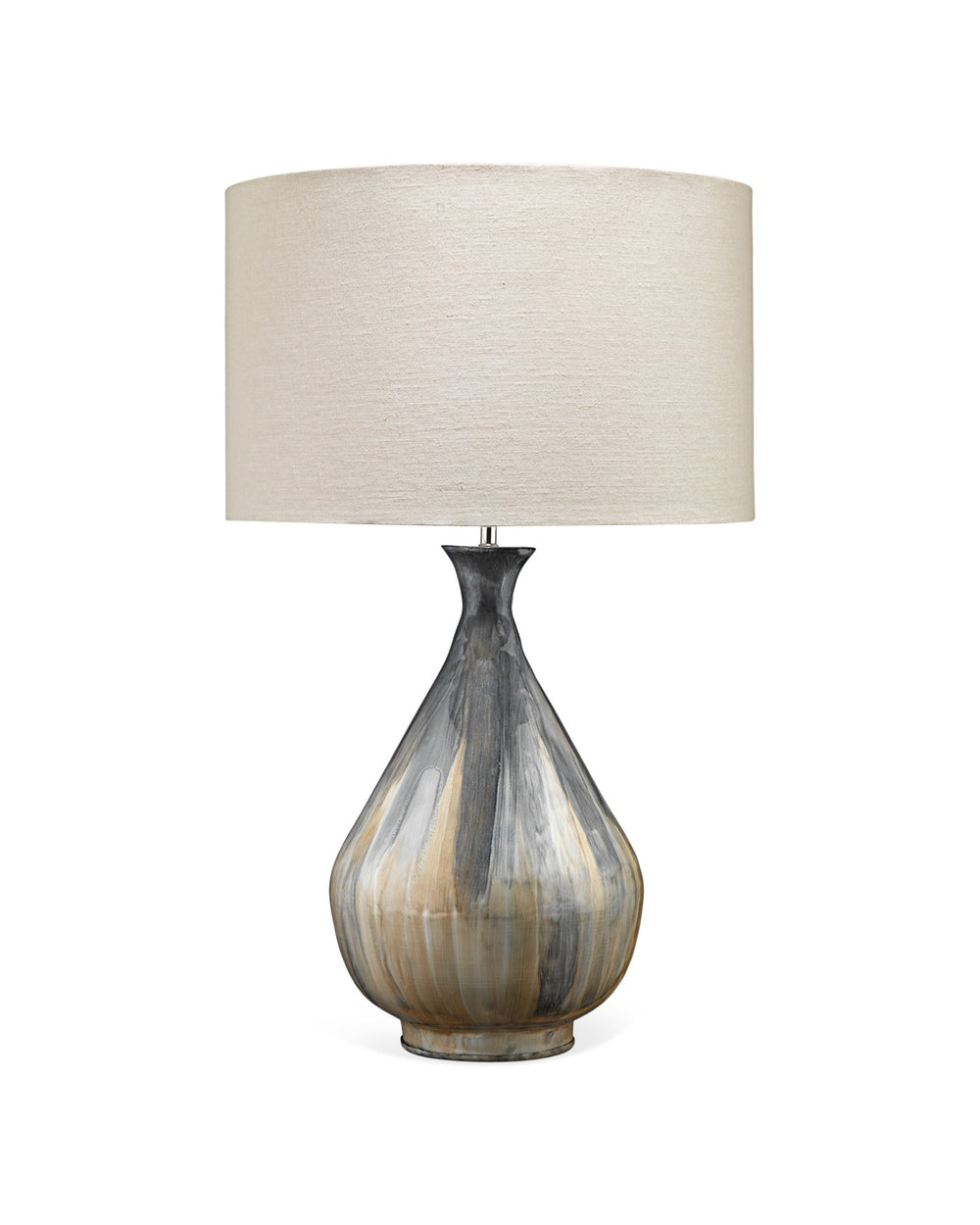 Jamie Young Daybreak Table Lamp In Grey Enameled Metal With Drum Shade In Stone Linen