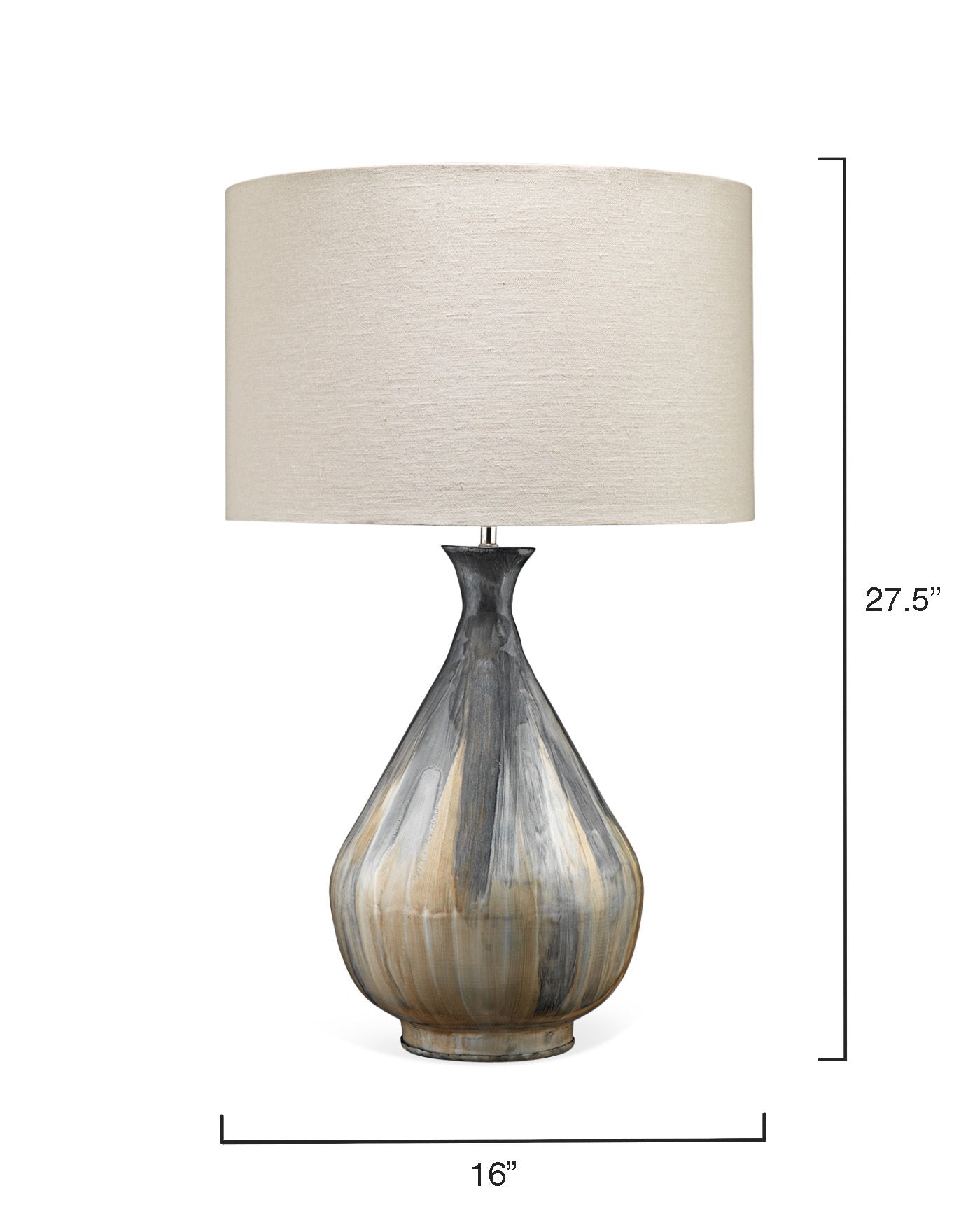 Jamie Young Daybreak Table Lamp In Grey Enameled Metal With Drum Shade In Stone Linen