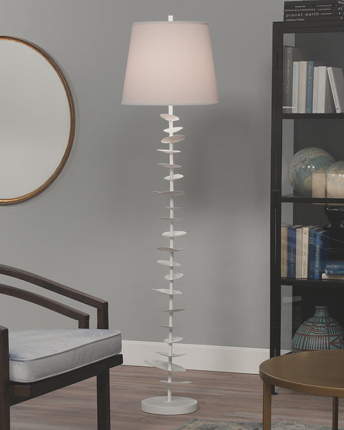 Jamie Young Petals Floor Lamp In White Gesso With Cone Shade In Off White Linen