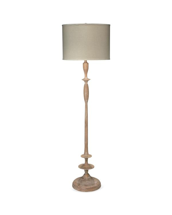 Jamie Young Petite Paro Floor Lamp In Bleached Wood With Large Drum Shade In Natural Linen