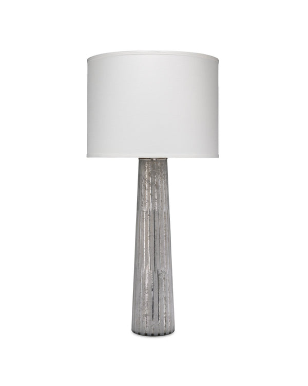 Jamie Young Striped Silver Pillar Table Lamp With Large Drum Shade In White Silk