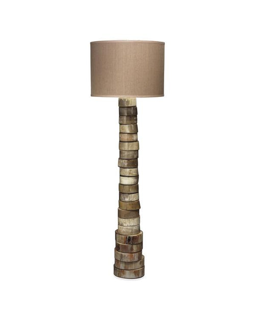 Jamie Young Stacked Horn Floor Lamp In Horn With Large Drum Shade In Elephant Hemp