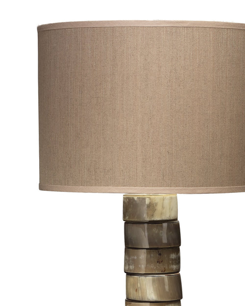 Jamie Young Stacked Horn Floor Lamp In Horn With Large Drum Shade In Elephant Hemp