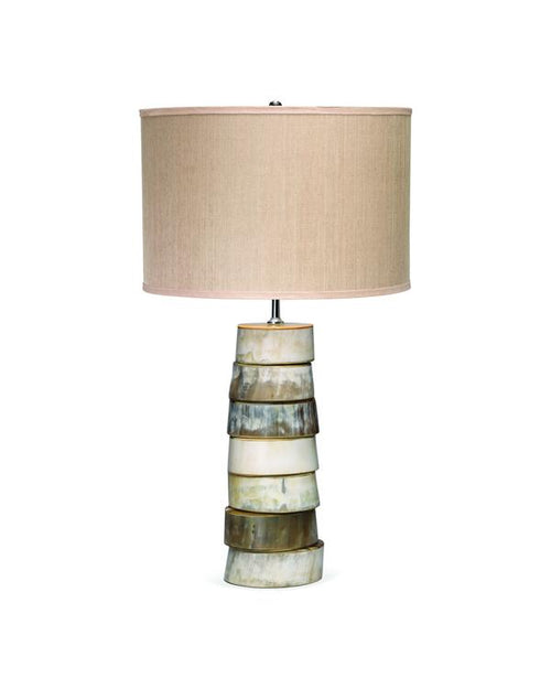 Jamie Young Stacked Horn Table Lamp In Horn With Medium Drum Shade In Elephant Hemp