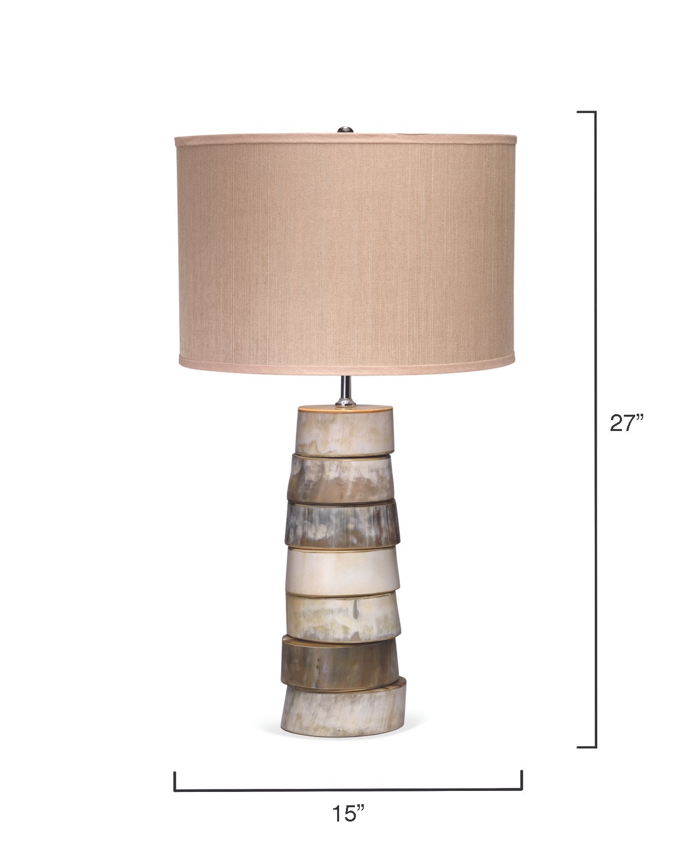 Jamie Young Stacked Horn Table Lamp In Horn With Medium Drum Shade In Elephant Hemp