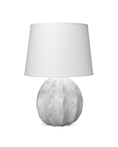 Jamie Young Urchin Table Lamp In Matte White With Large Cone Shade In White Linen