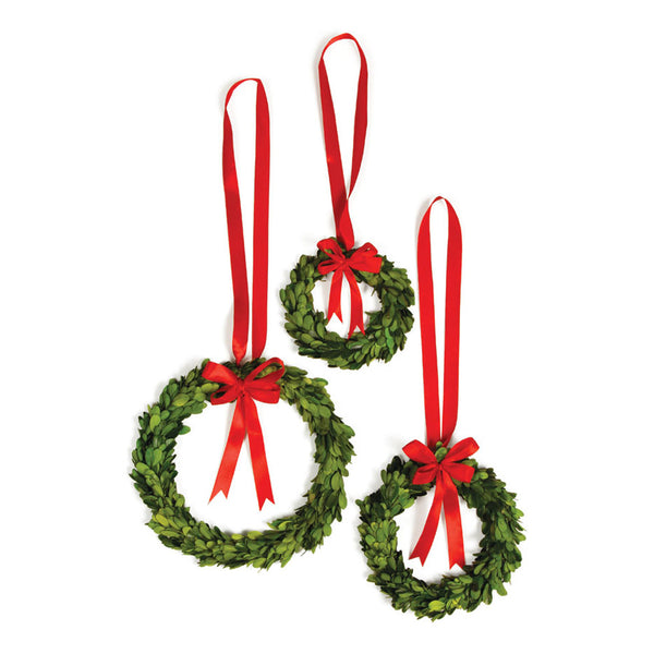 Napa Home And Garden Boxwood Wreaths With Red Ribbons, Set Of 3