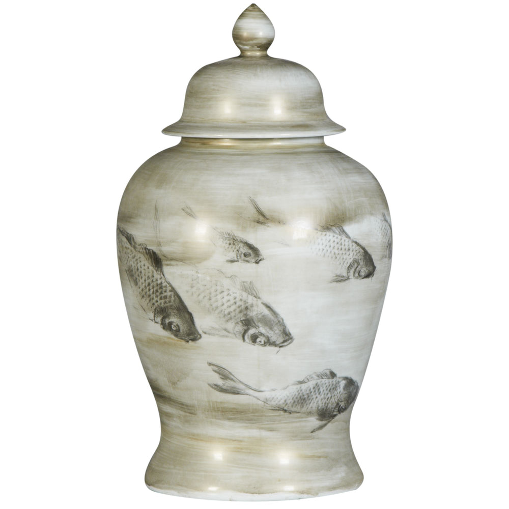 Ink Painting Koi Temple Jar Large By Legends Of Asia