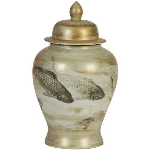 Ink Painting Koi Temple Jar Small By Legends Of Asia
