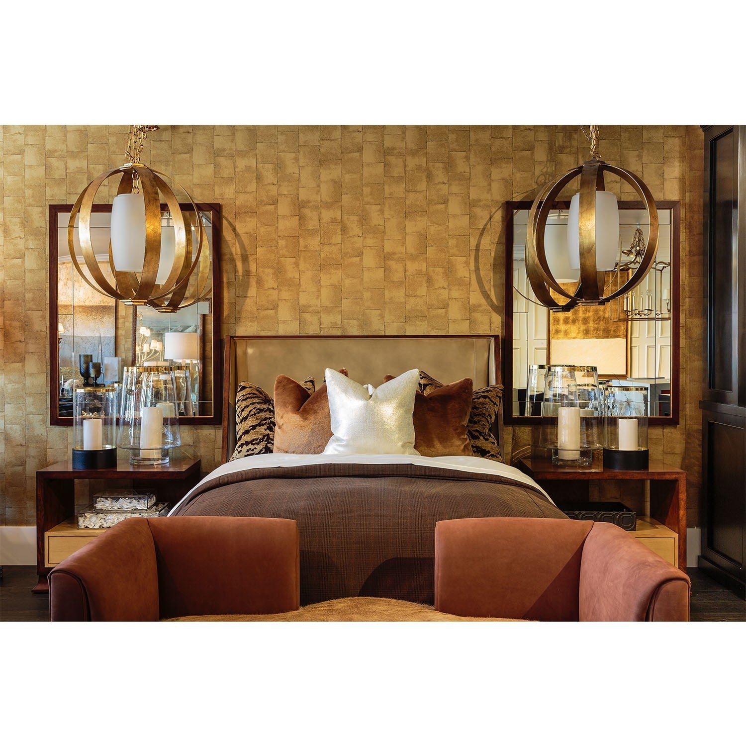 Mirror Home Walnut and Gold Mirror SKU 20292