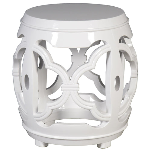White Carved Fretwork Stool By Legends Of Asia