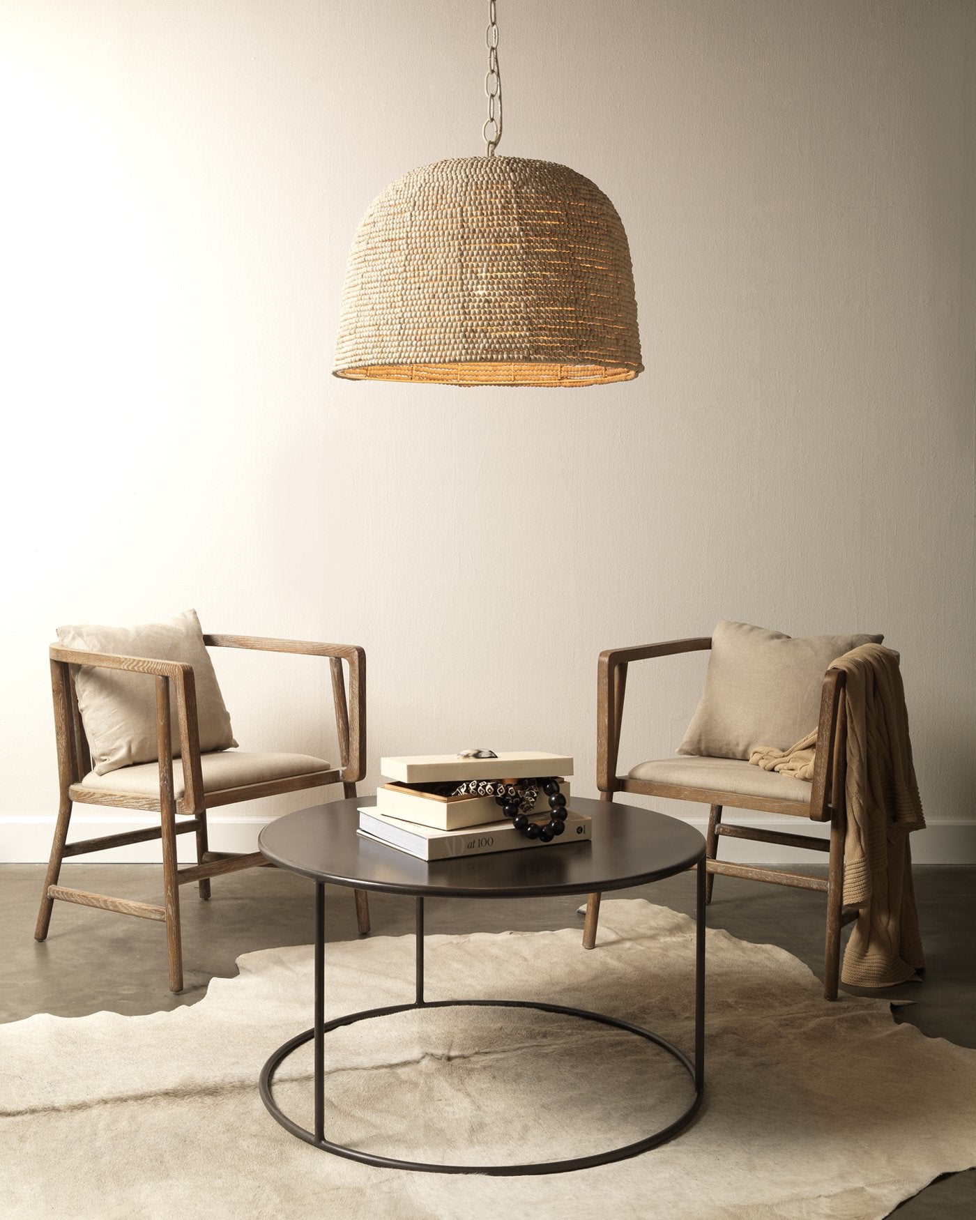 Jamie Young Grayson Arm Chair In Grey Wood And Off White Linen