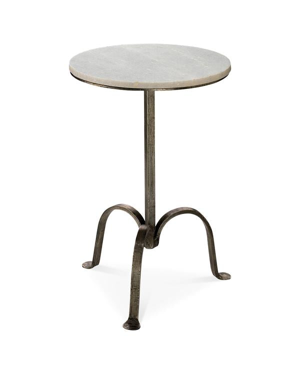 Jamie Young Left Bank Marble Table In White Marble With Gun Metal Iron Base