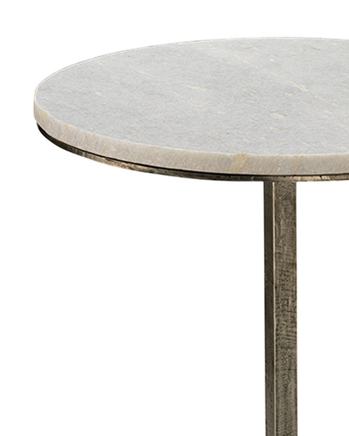 Jamie Young Left Bank Marble Table In White Marble With Gun Metal Iron Base