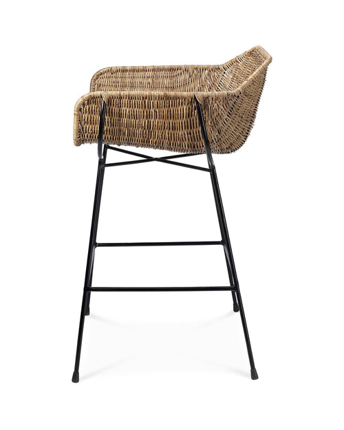 Jamie Young Nusa Counter Stool In Natural Rattan & Black Steel