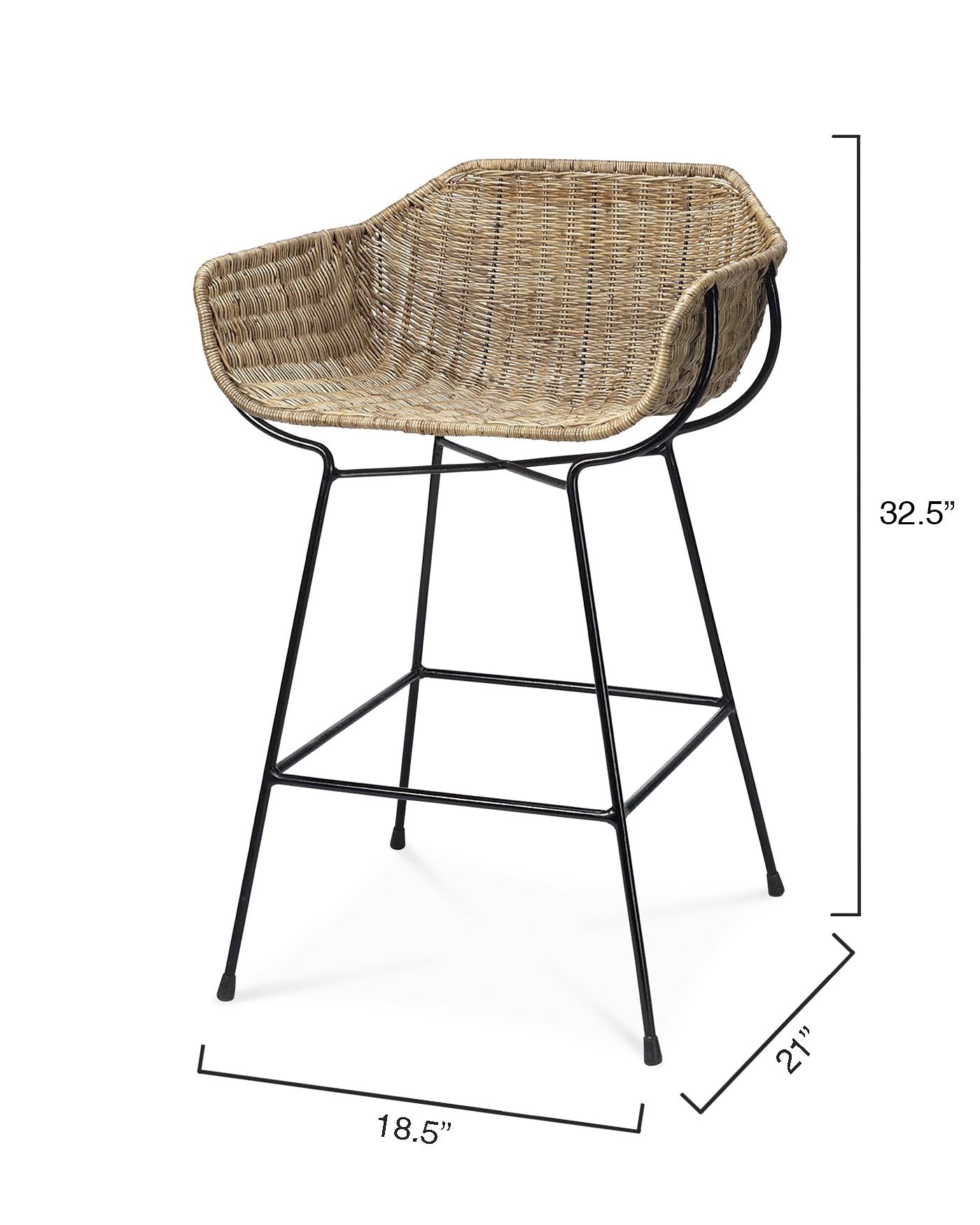 Jamie Young Nusa Counter Stool In Natural Rattan & Black Steel