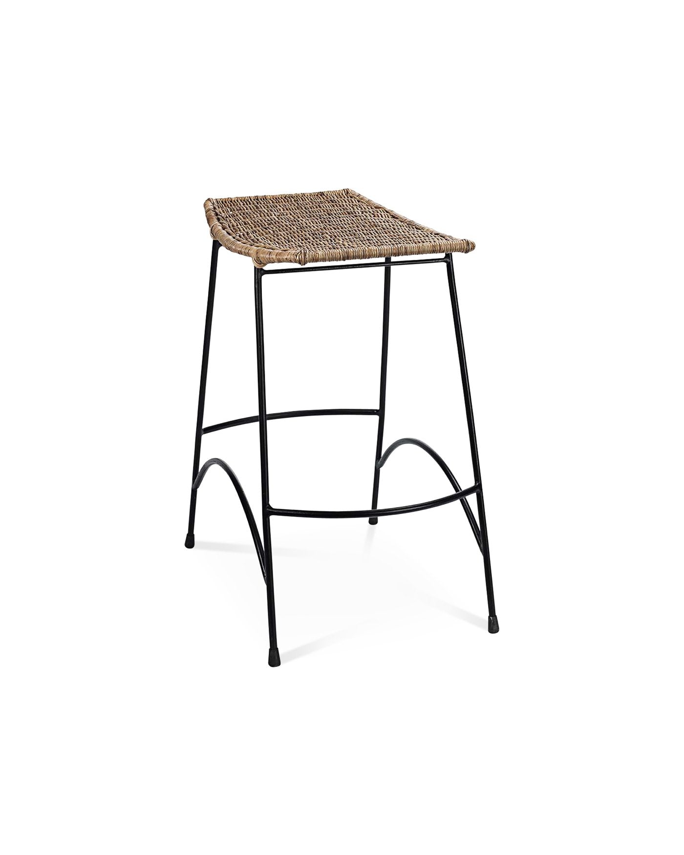 Jamie Young Wing Counter Stool In Natural Rattan & Black Steel