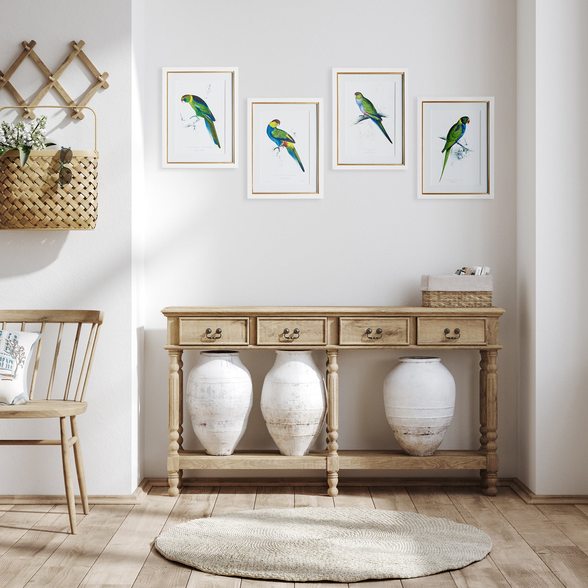 Napa Home And Garden Colorful Parrots Prints St/4
