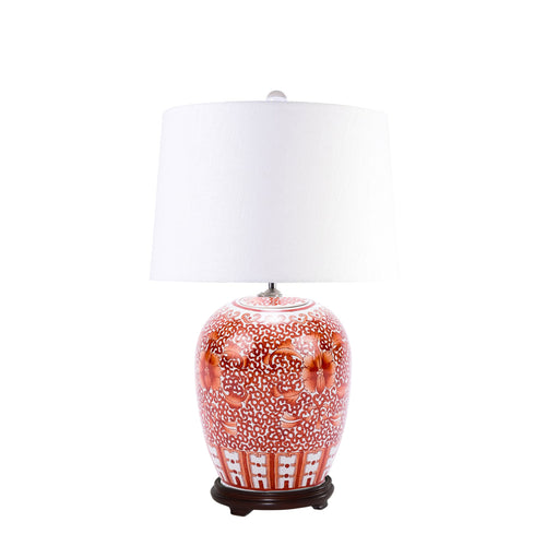 Legend of Asia Coral Red Lotus Ginger Lamp