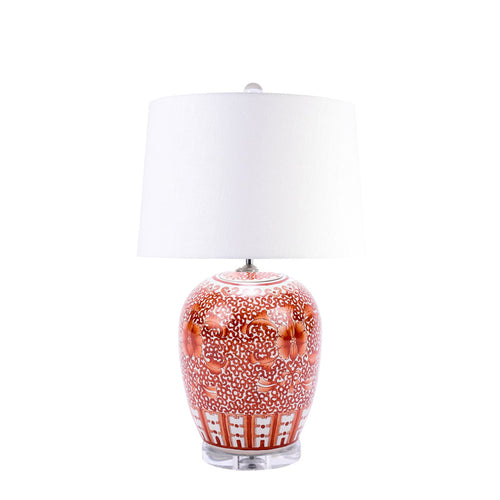 Legend of Asia Coral Red Lotus Ginger Lamp
