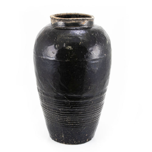 Vintage Black Glazed Wine Jar Large By Legends Of Asia
