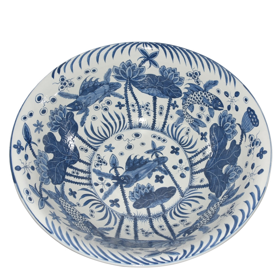 Blue and White Fish Bowl By Legends Of Asia