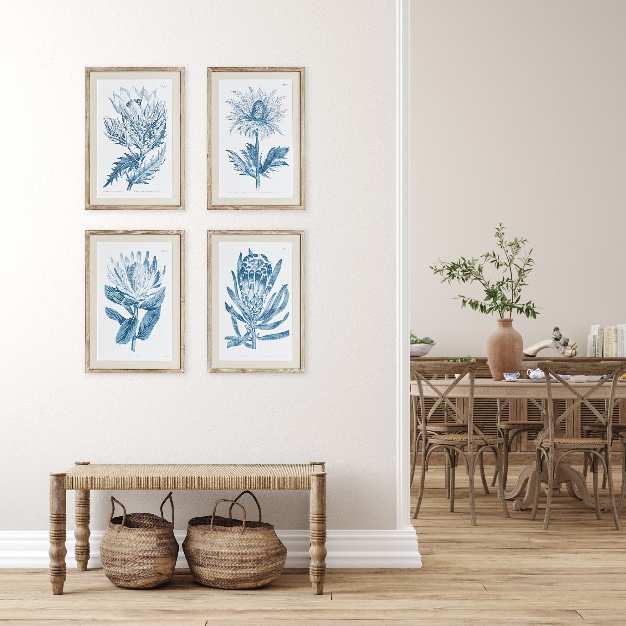 Napa Home And Garden Indigo Protea Prints St/4