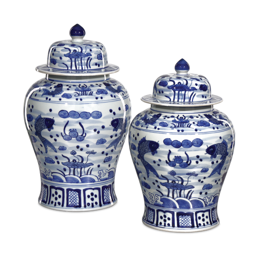 Currey & Company 14" South Sea Blue & White Temple Jar