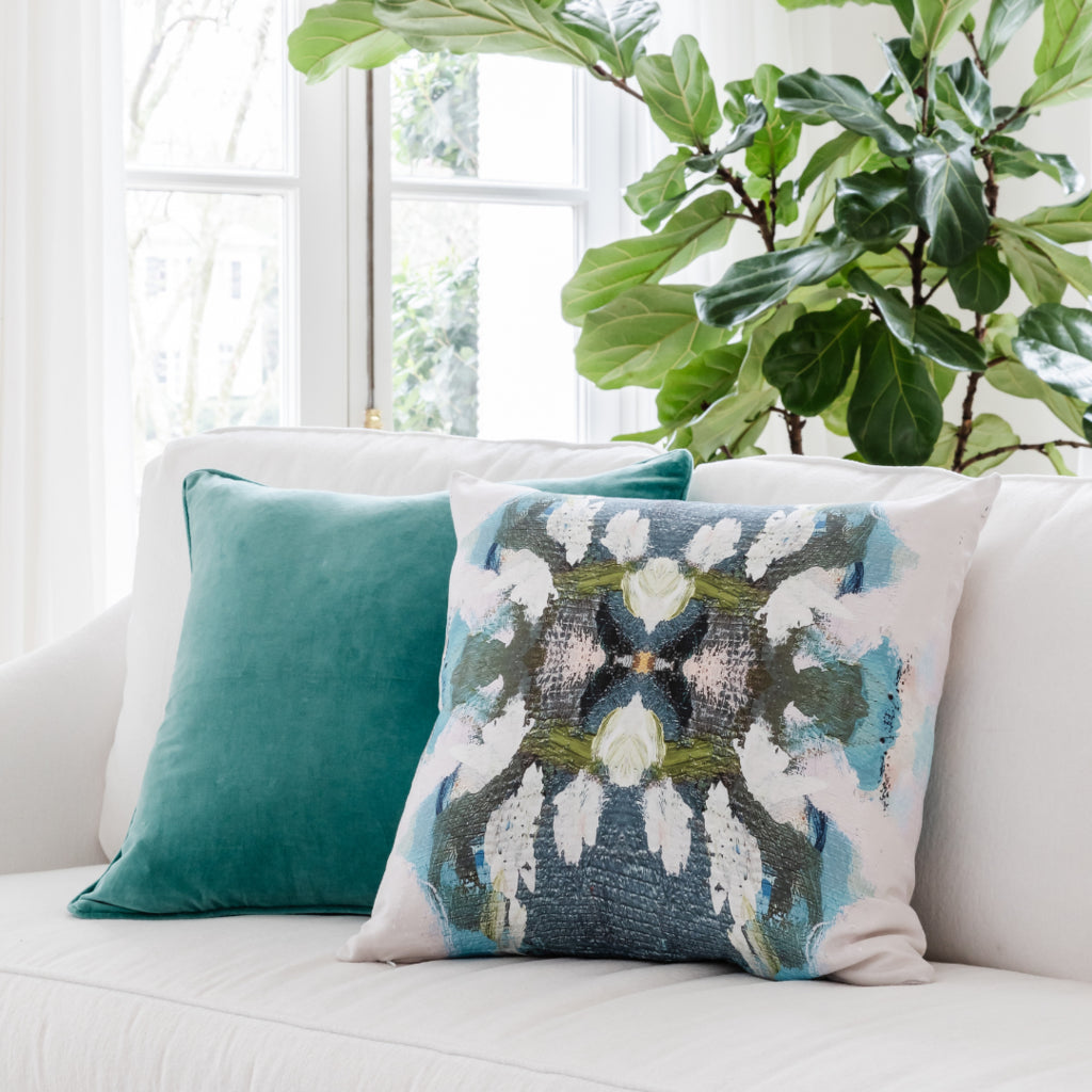 Peacock Blue Cotton Linen Pillow by Laura Park