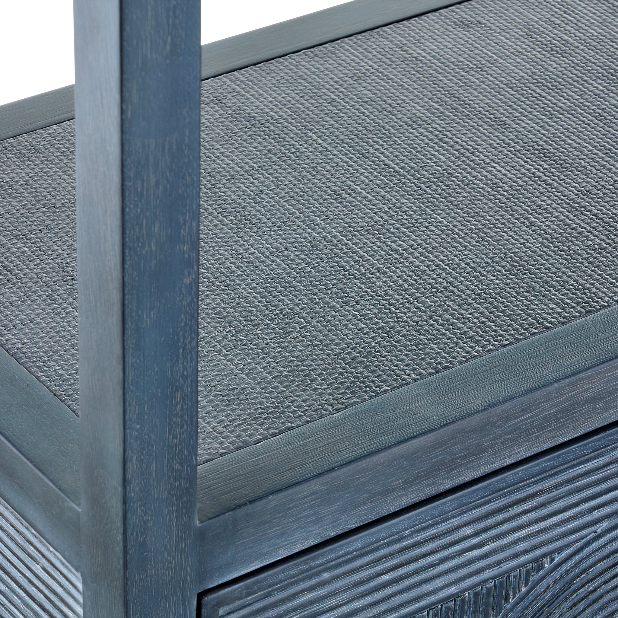 Currey & Company 48" Santos Navy Rattan Storage Etagere Bookcase