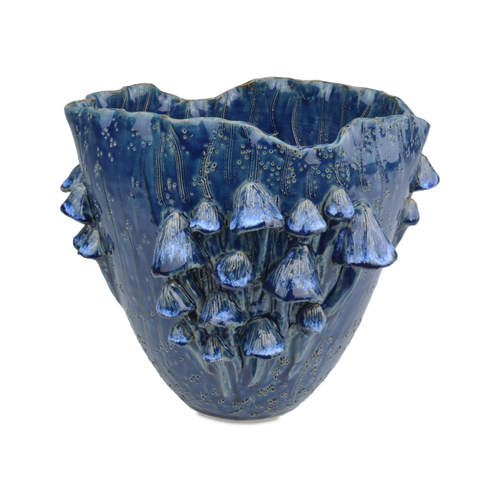 Currey & Company 9" Conical Mushrooms Dark Blue Vase