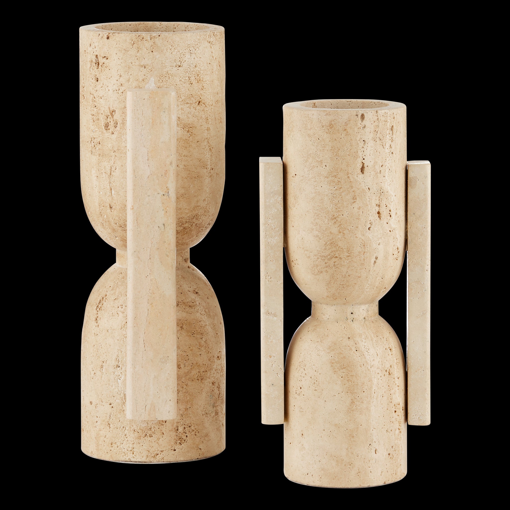 Currey & Company Travertine Stone Vase Face To Face Set Of 2