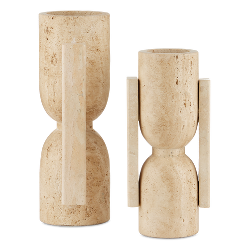 Currey & Company Travertine Stone Vase Face To Face Set Of 2
