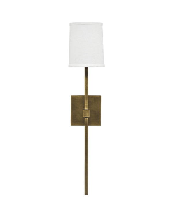 Jamie Young Minerva Wall Sconce In Antique Brass W/ White Linen Shade