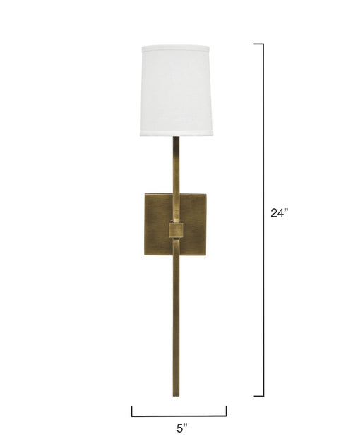Jamie Young Minerva Wall Sconce In Antique Brass W/ White Linen Shade