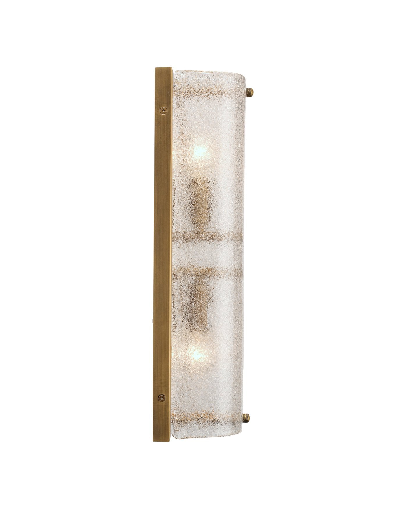 Jamie Young Moet Double Rounded Sconce In Textured Melted Ice Glass & Antique Brass Metal