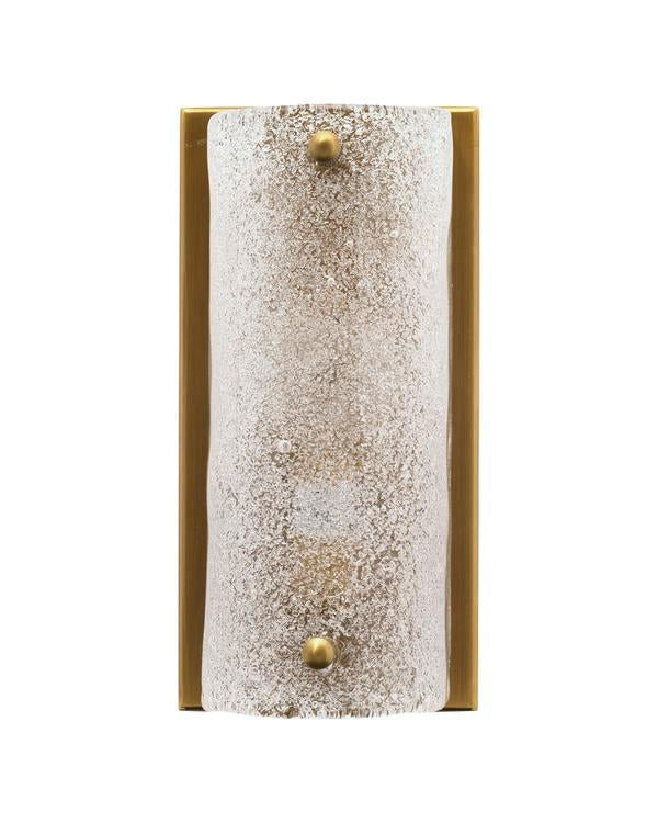 Jamie Young Moet Rounded Sconce In Textured Melted Ice Glass & Antique Brass Metal